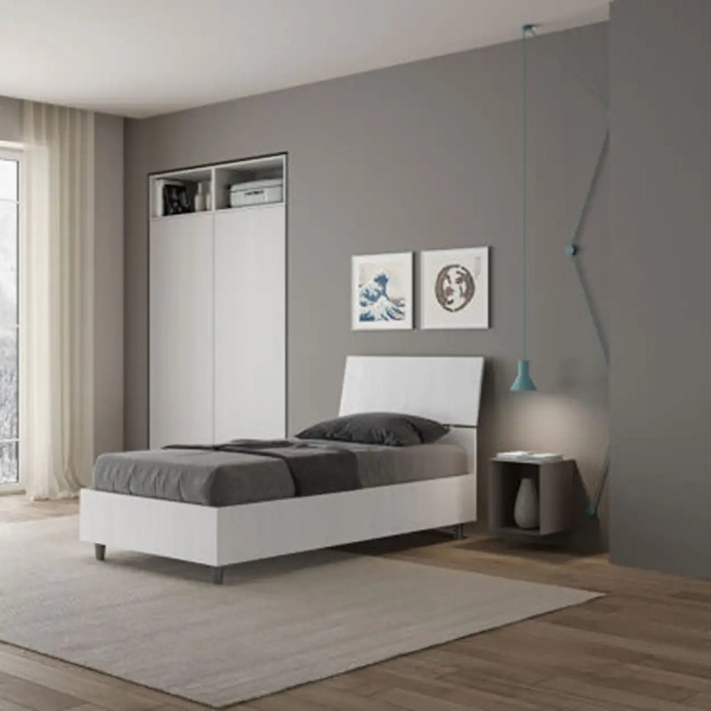 Letto singolo senza rete 80x200 testata inclinata bianco frassino Demas
