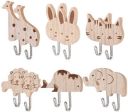 Accessori per animali da giardino 12 pezzi - Ganci per animali da giardino in legno - Adesivi auto-colleganti - Motivo animale - Per bambini - Dimensioni elefante 6 × 5,5 cm