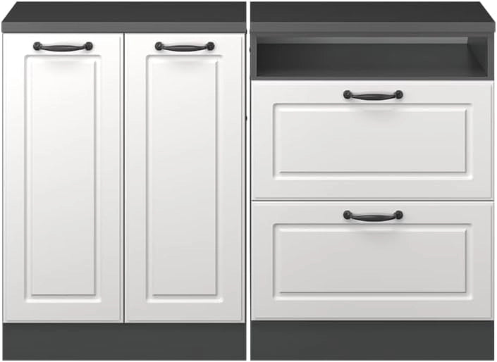 Set di mobili sottotetto Rion, Bianco casa di campagna, 120 cm Set di 2 carcasse armadio profondità 60 cm, adatto per il salvaspazio sotto tetti spioventi