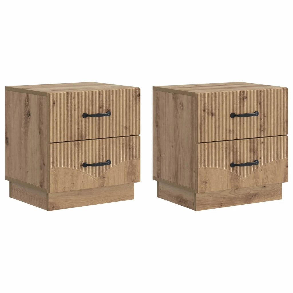 Set di 2 Comodini | Armadio da Notte | Mobiletto da notte Rovere Artigianale 43 x 34,5 x 44,5 cm