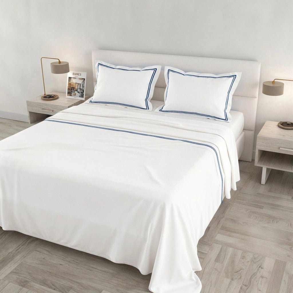 Set Lenzuola Sopra Sotto e Federe Matrimoniale Maxi 180x200 cm Linea Venere in Raso di Cotone Blu