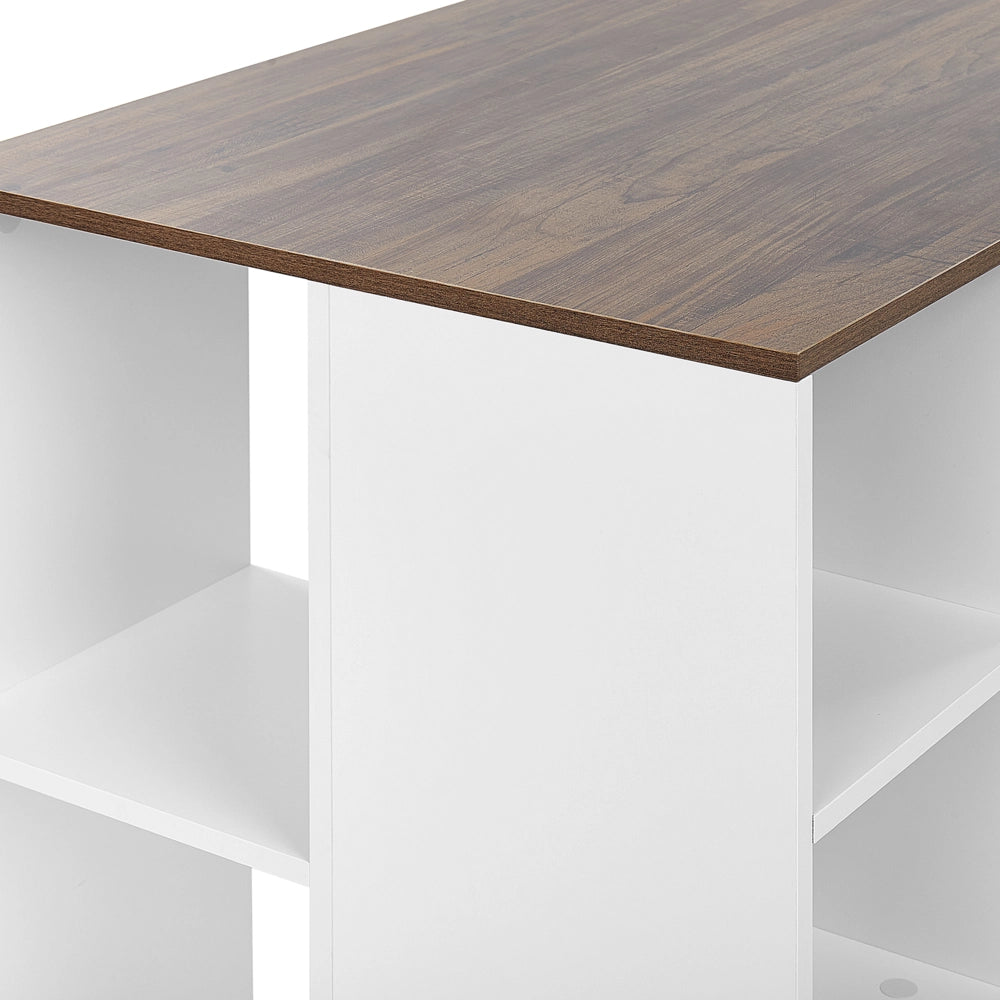 Scrivania da casa Piano in legno scuro Gamba in acciaio in metallo Nero Ripiani bianchi Contenitori 120 x 60 cm