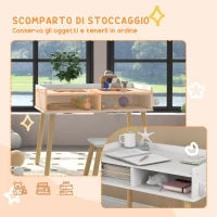Set Tavolino per Bambini con Sgabello, Banchetto con Piano Reversibile e Rotolo di Carta, Bianco
