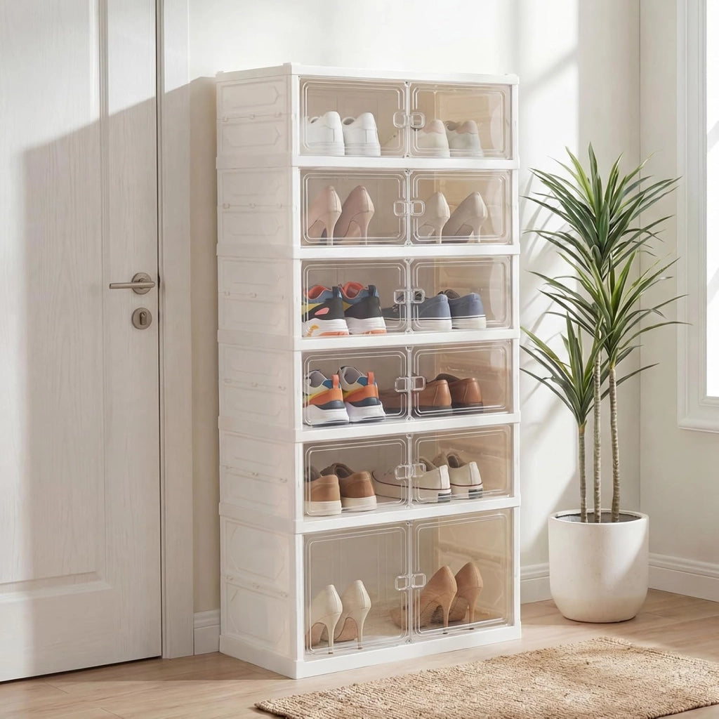 Scatole per Scarpe, Portascarpe Pieghevole per 12 Paia con Porta Magnetica Trasparente, Scarpiera per Ingresso Camera da Letto, 45x35x117 cm