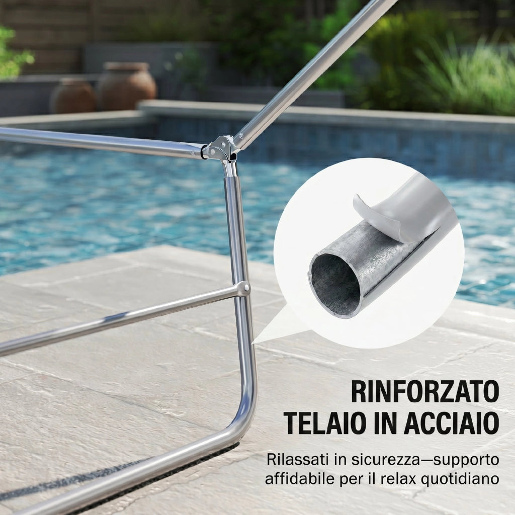 Lettino Prendisole Pieghevole con Schienale Reclinabile e Cuscino, 182x56x24.5cm