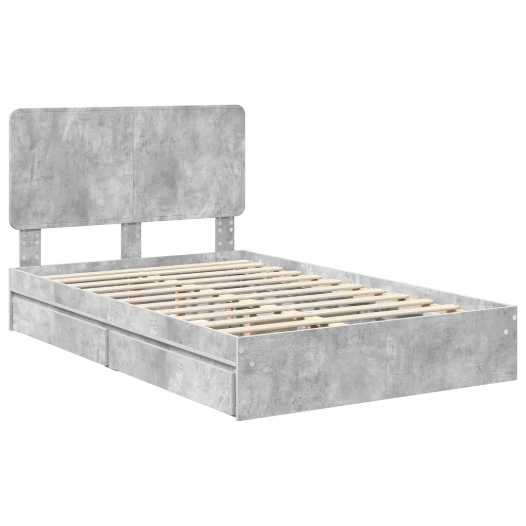 Letto con Contenitore con testiera Grigio cemento 135 x 190 cm