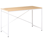 Scrivania con piano in MDF bianco chiaro e gambe e struttura in ferro verniciato a polvere. Ufficio domestico. Stile industriale moderno.