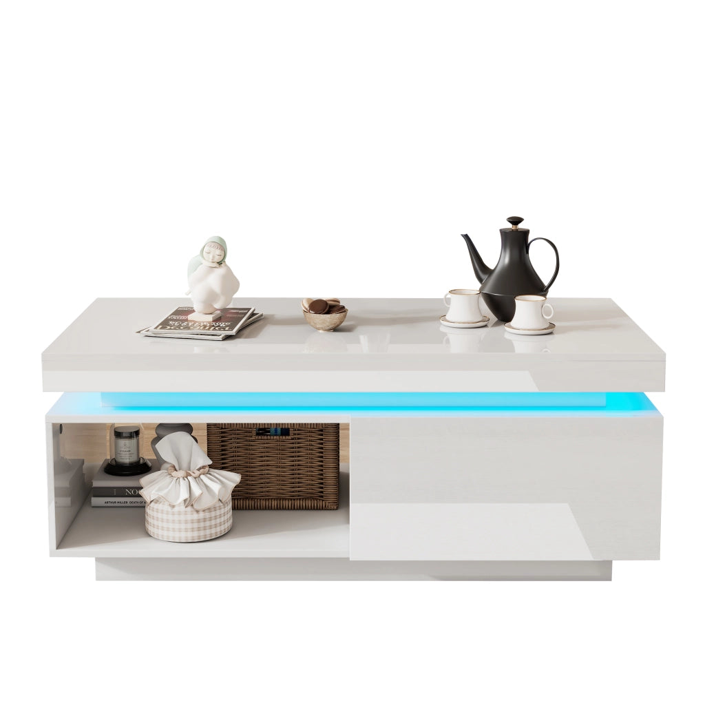 Tavolino da Caff¨¨ con LED e Cassetto ¨C Xylo ¨C Lucido, 100x50x40 cm