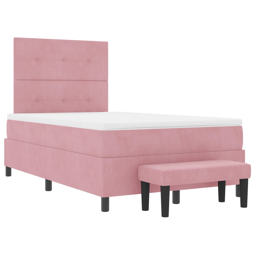 Letto a Box con Materasso e Panchina Rosa 120x200 cm Velluto