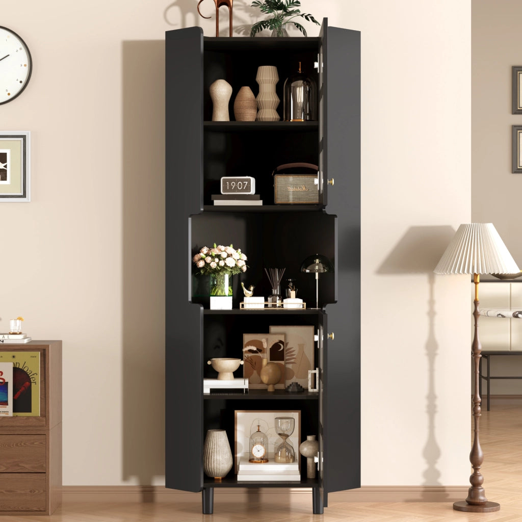 Armadietto angolare con LED e 2 ante in MDF laccato nero con ripiano aperto per soggiorno bagno e camera 63,5 × 157,5 cm