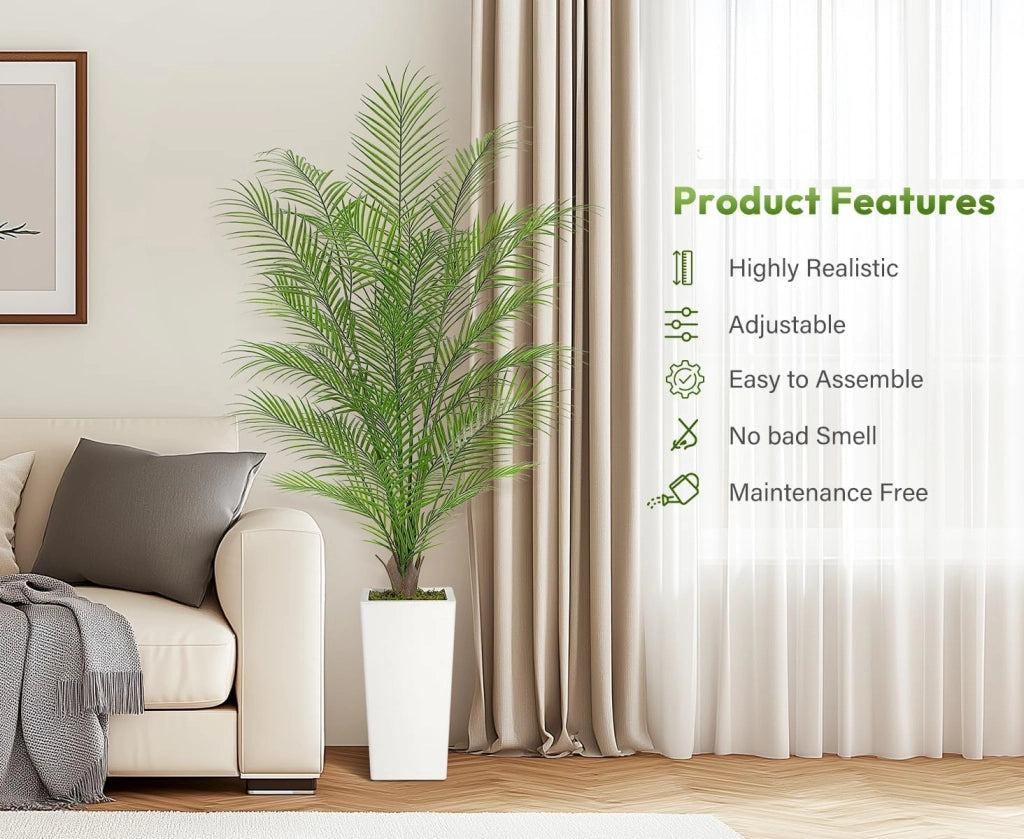 Set 2 Palme Tropicali Artificiali 150 cm con Vaso Bianco per Balcone e Salotto