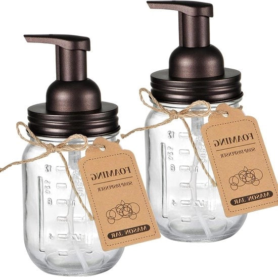 Dispensatore di sapone schiumante - coperchio in acciaio inossidabile - miglior dispensatore di sapone per mani - vetro per bagno - lastre per lavandino - bronzo (2 pezzi)