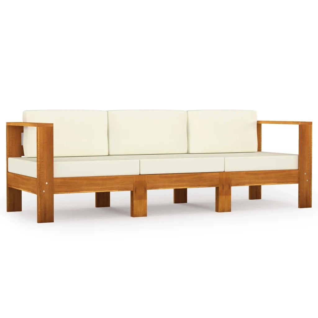 Divano da Giardino 3 Posti Cuscini Bianco Crema Massello Acacia 3057927