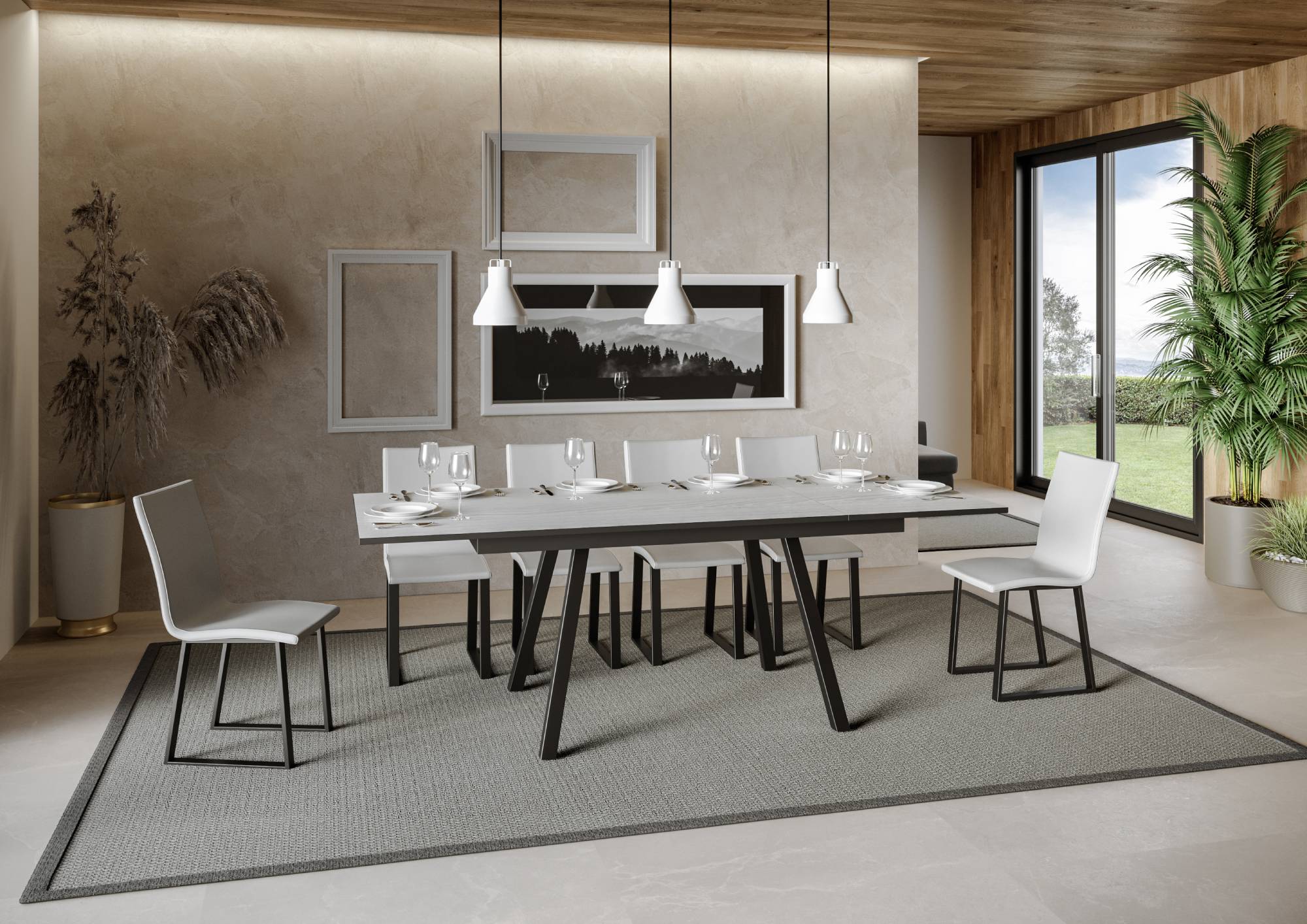 Tavolo Allungabile 160-220x90x74 cm Mirhi piano Bianco Frassino