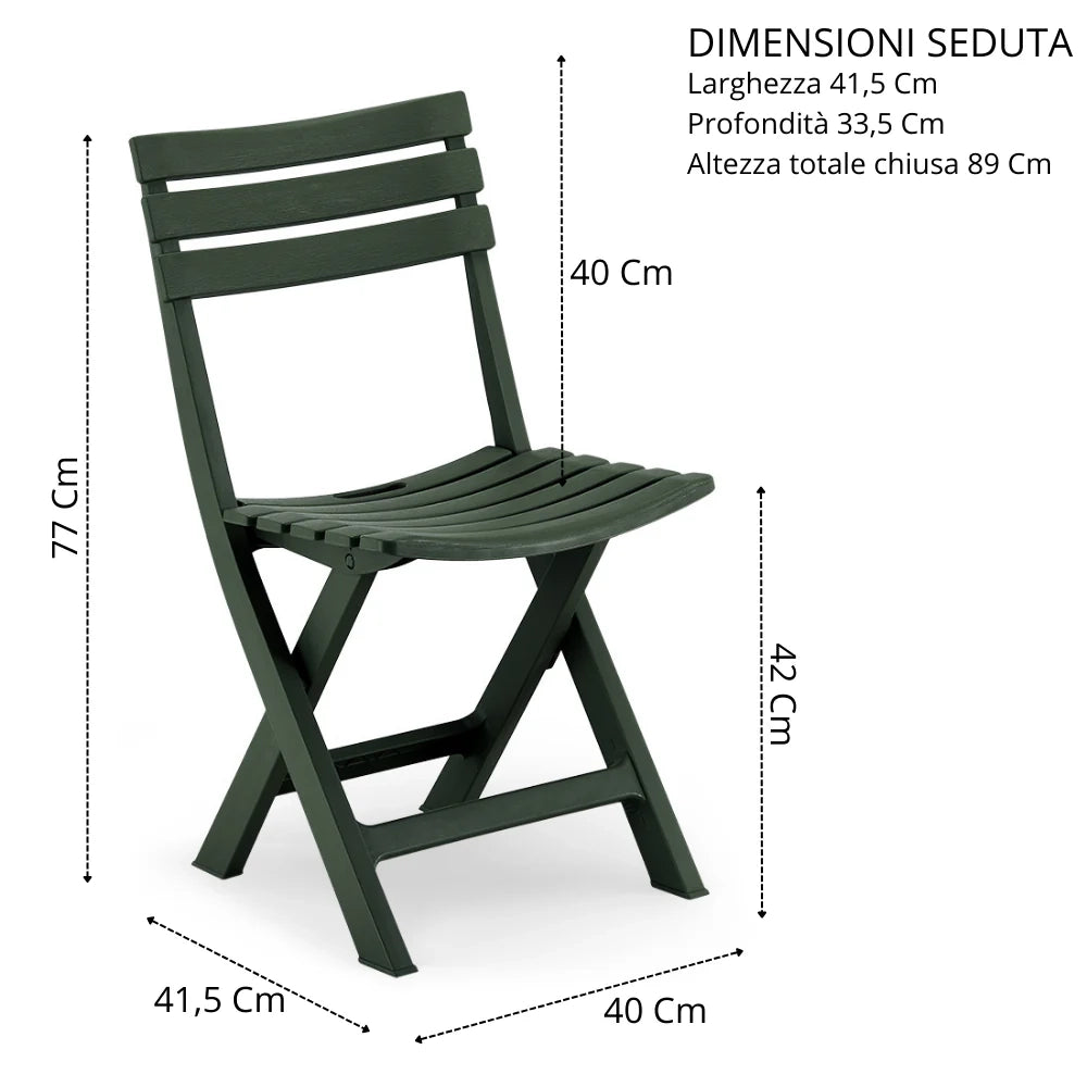 Set 6 sedie pieghevoli modello Sonia, realizzata in polipropilene ad alta resistenza, resistente ai raggi UV, ideale per bar, veranda, giardino, colore Verde Oliva