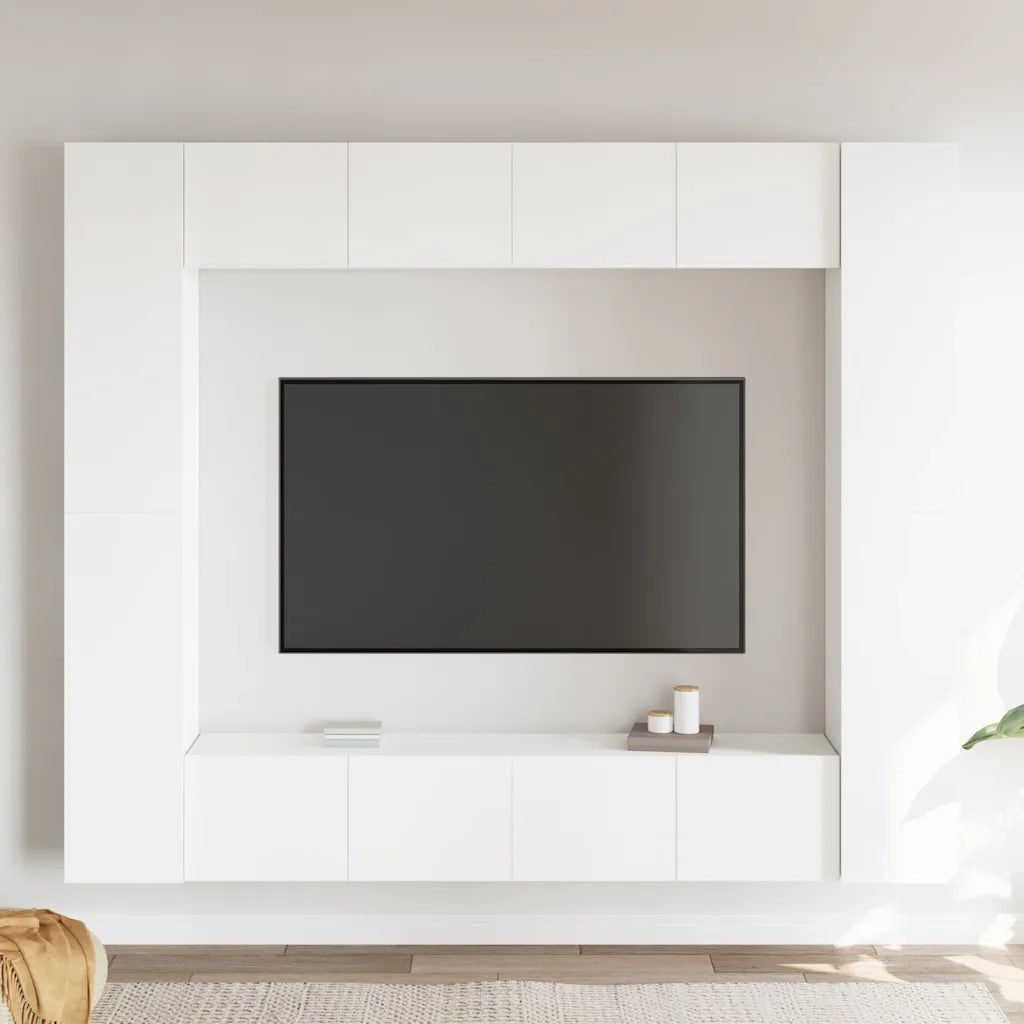 Set Mobili Porta TV 8 pz Bianco in Legno Multistrato 3078650