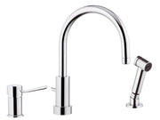 Rubinetto monocomando bordo lavello con deviatore, bocca minimale e doccetta a pulsante serie minimal