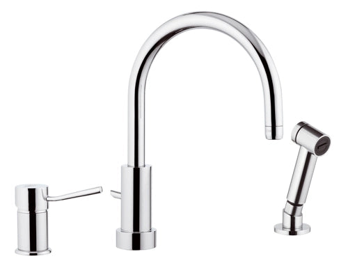 Rubinetto monocomando bordo lavello con deviatore, bocca minimale e doccetta a pulsante serie minimal