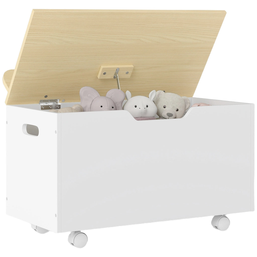 Contenitore portagiochi con ruote ¨C Xylo ¨C bianco e naturale con coperchio di sicurezza