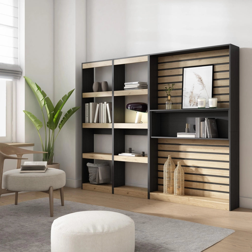 Libreria scaffale, 230x25x186cm, Soggiorno, Ufficio, Per libri, colore Rovere e nero RF2425
