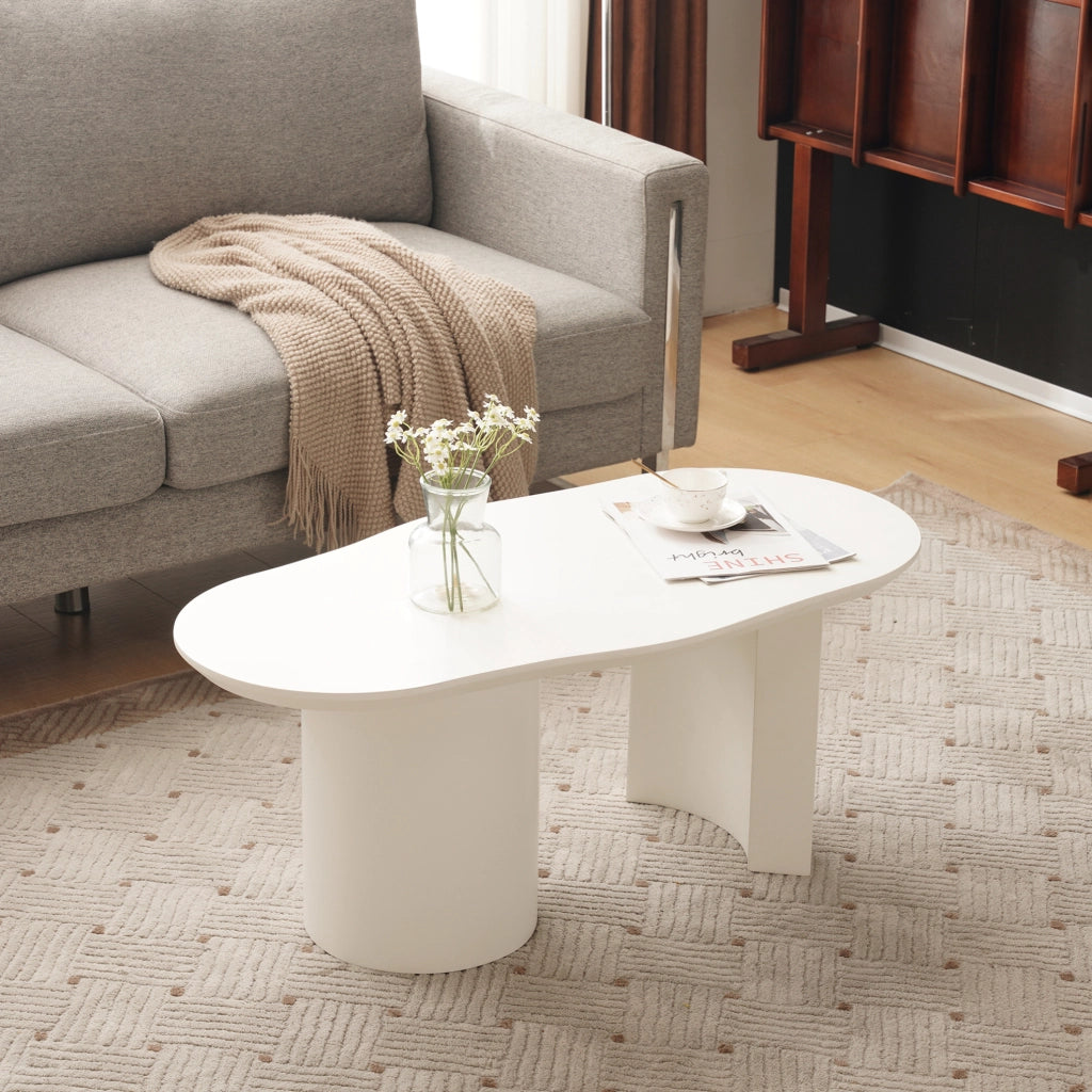 Tavolino da caffè 100x40-50x40.5 cm con design irregolare in MDF laccato bianco