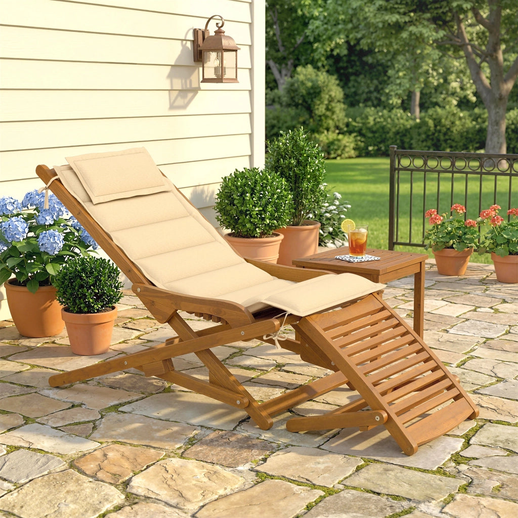 Sedia Pieghevole con Poggiapiedi e Cuscino ¨C zephmum ¨C 158x61x70 Beige