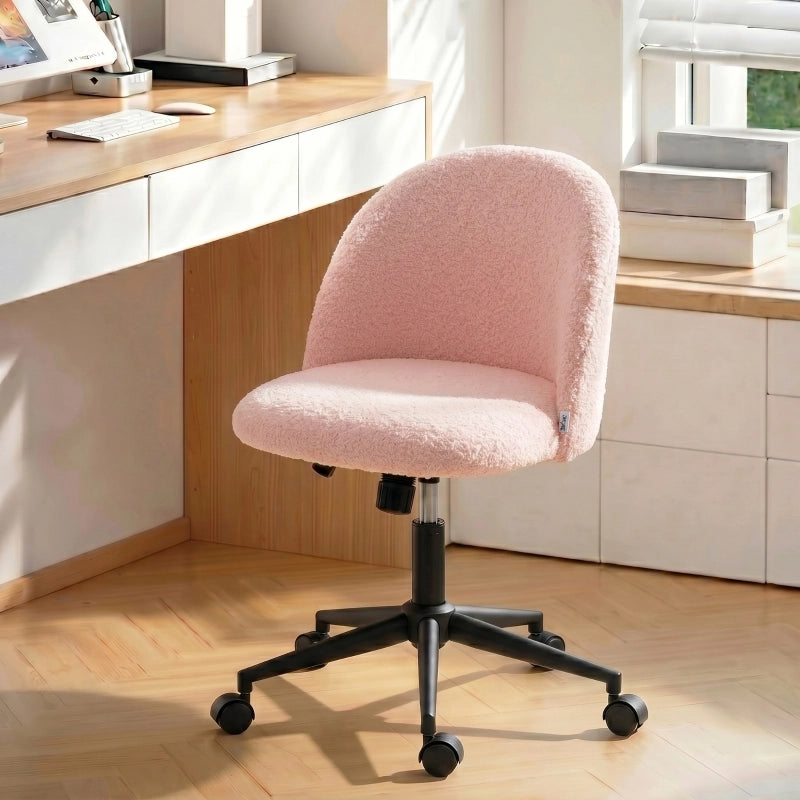 Sedia da ufficio girevole con altezza regolabile, funzione dondolo, schienale ergonomico e rotelle, in poliestere rosa