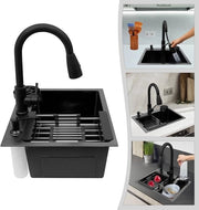 Zwarte RVS rechthoekige spoelbak 45*40cm con maniglia rettangolare e rubinetto estensibile per cucine e ristoranti