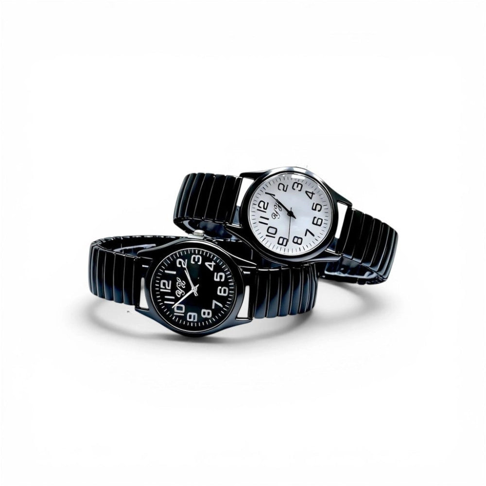 Trade Shop - Orologio Da Polso 35.5 Mm Nero Elegante Quadrante Nero Cinturino Elastico -