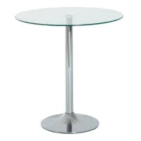 Tavolo da Pranzo Rotondo con Piano in Vetro, Telaio Metallico, Colore Argento