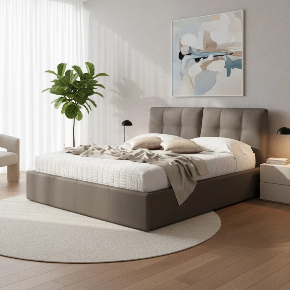 Letto matrimoniale con contenitore Melia ecopelle tortora