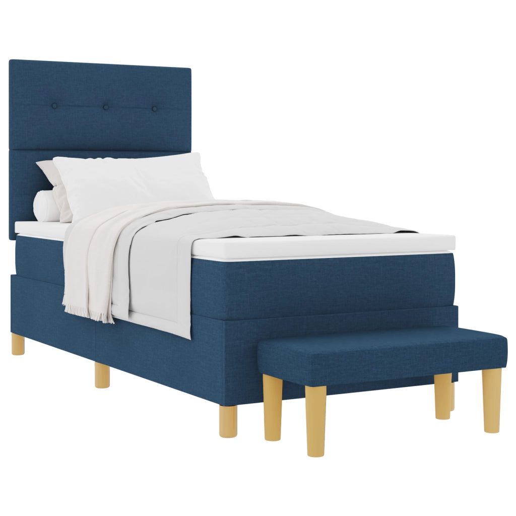 Letto Box Spring con Materasso e Panchina Blu 100x200 cm Tessuto