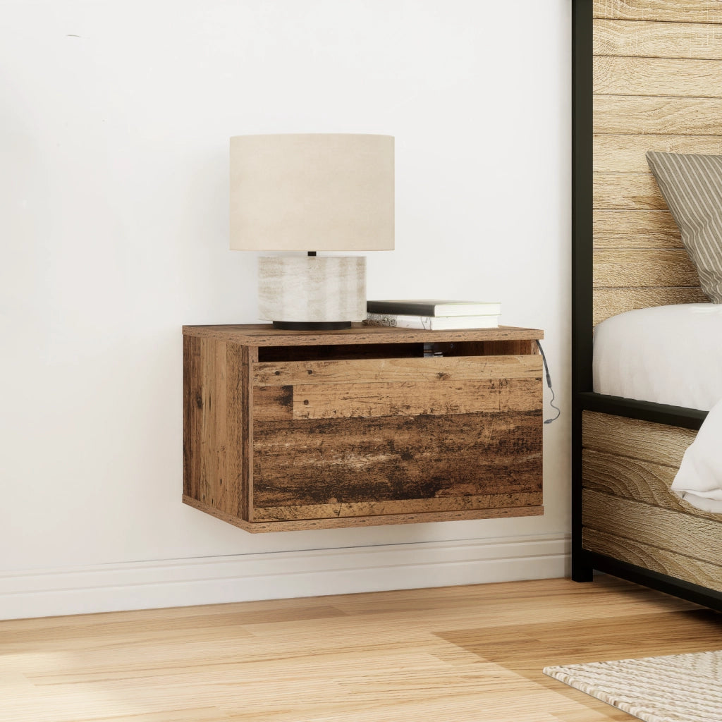 Comodino  con LED montato a muro in legno vecchio 50x36x30 cm