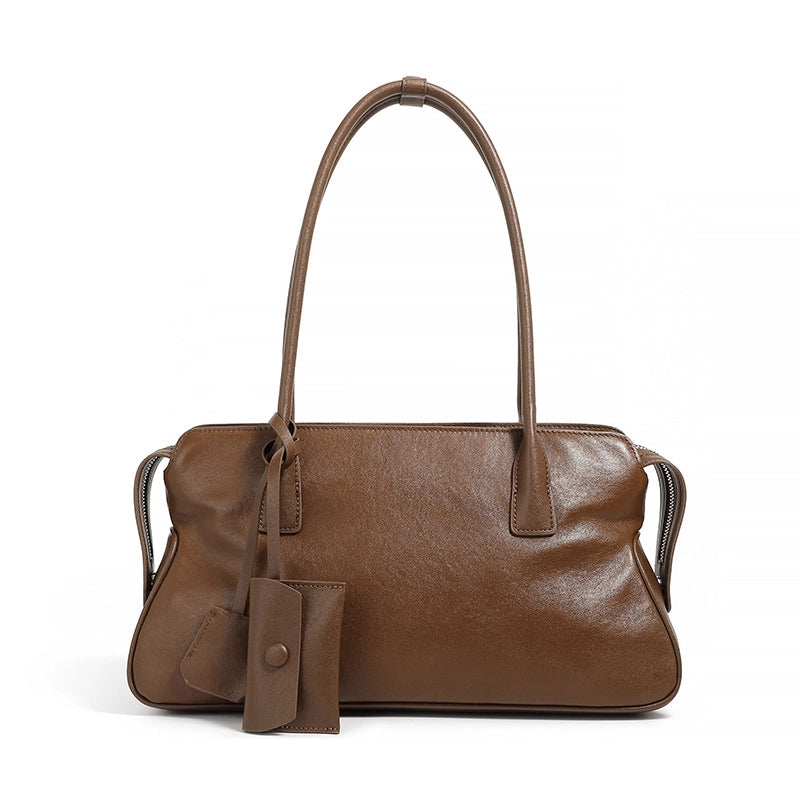 Borsa a tracolla da donna in vera pelle, modello tote o hobo, marrone.