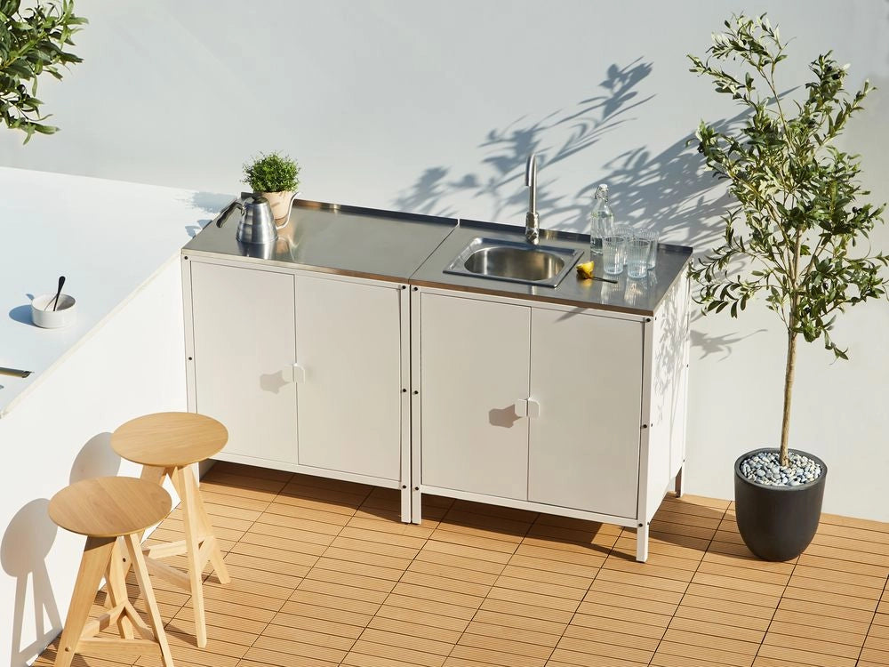 Armadietto da giardino in acciaio inox di colore bianco con 2 ante giardino cucina esterno