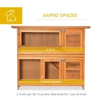 Conigliera da Esterno in Legno con Casetta e Recinto a 2 Piani, 122x48x100 cm