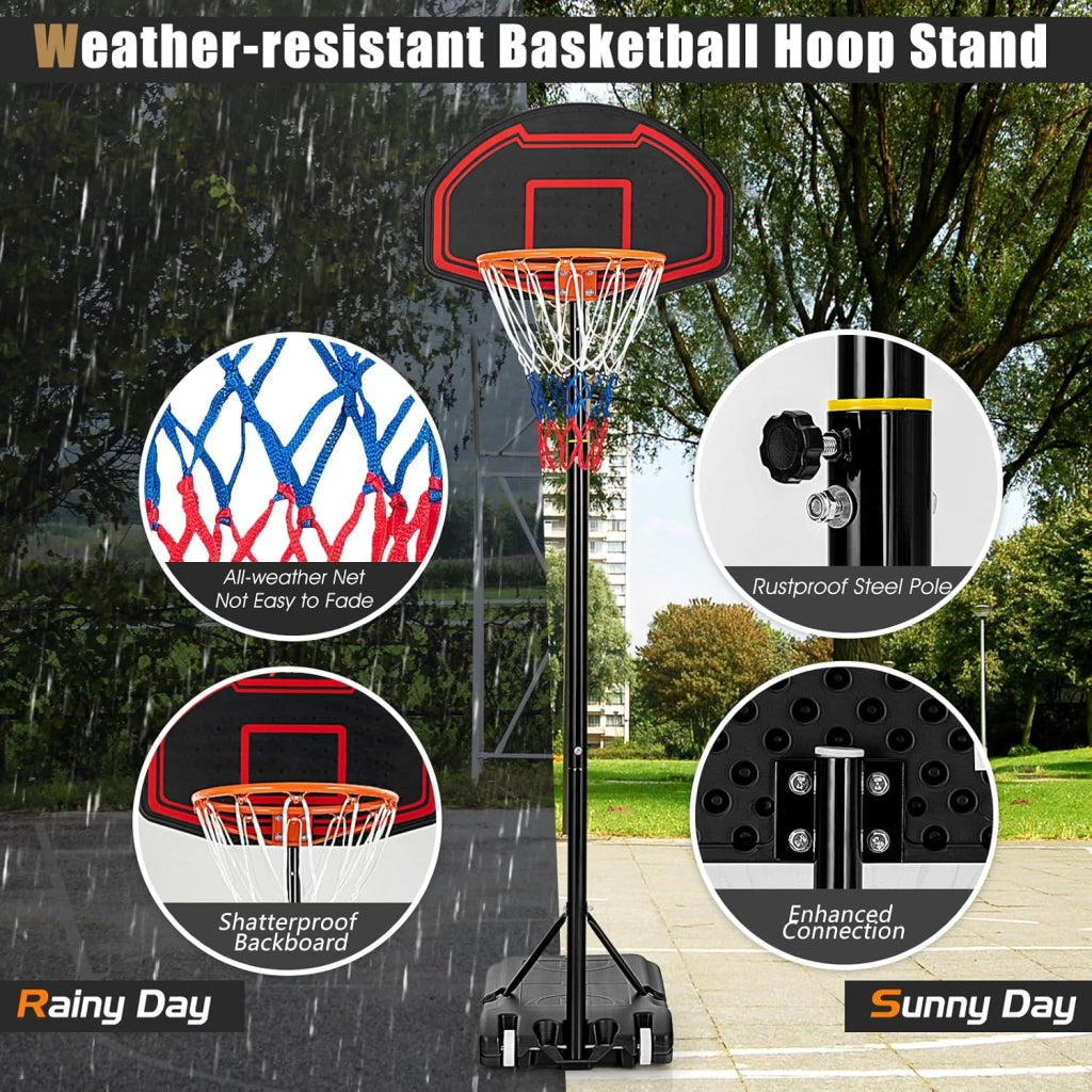 Canestro Basket per Esterno in HDPE, 5 Livelli di Altezza Regolabile 155-210 cm, Supporto da Basket Portatile con Ruote, Base, Pallacanestro per Interni, per Bambini e Adulti
