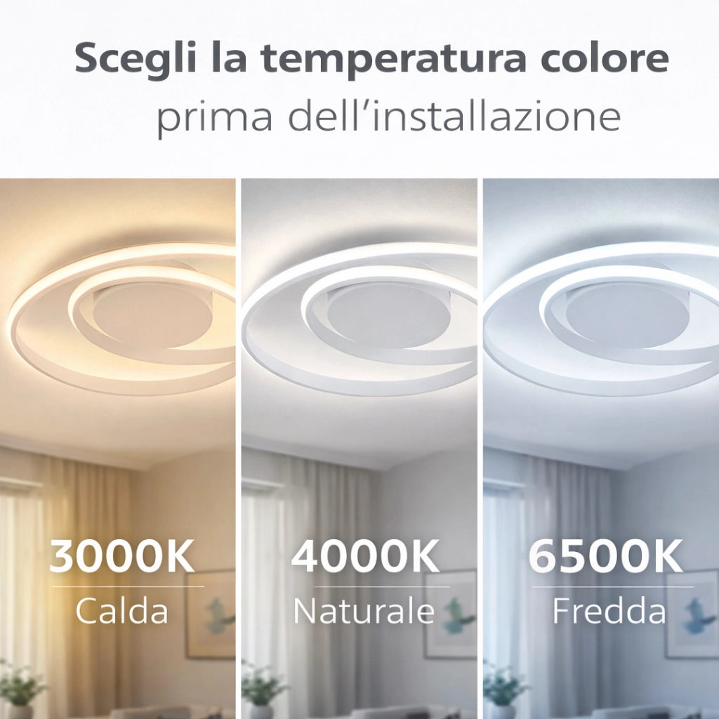 Plafoniera LED Soffitto 32W 2560LM Ø45cm CCT Switch Luce Calda, Fredda e Naturale Moderna Design Anelli Intrecciati Bianco 240°