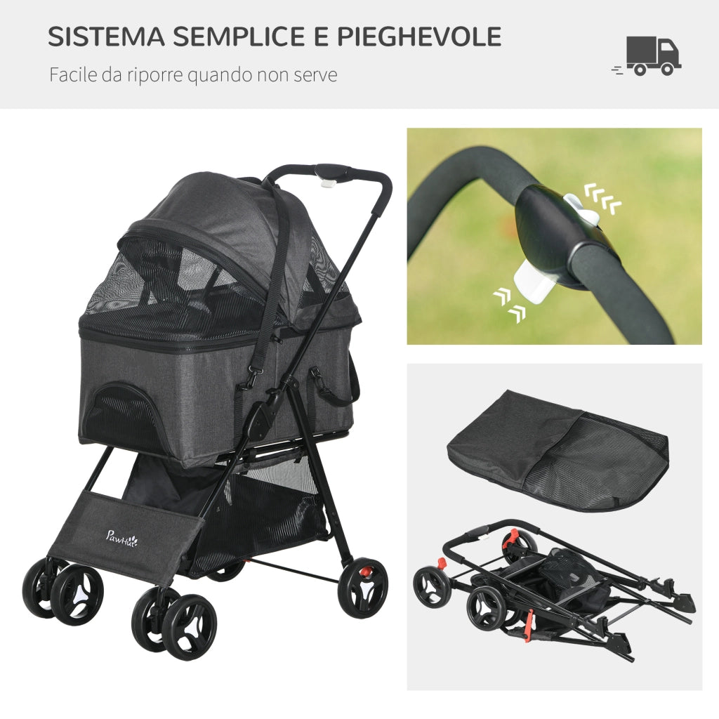 Trasportino Passeggino Cesta per Cani 3 in 1 ¨C zephmum ¨C Grigio