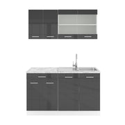 Vicco Cucina monoblocco Antracite lucido/bianco 140 cm , PL Marmo