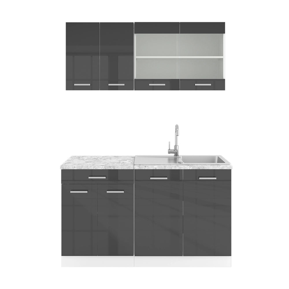 Vicco Cucina monoblocco Antracite lucido/bianco 140 cm , PL Marmo