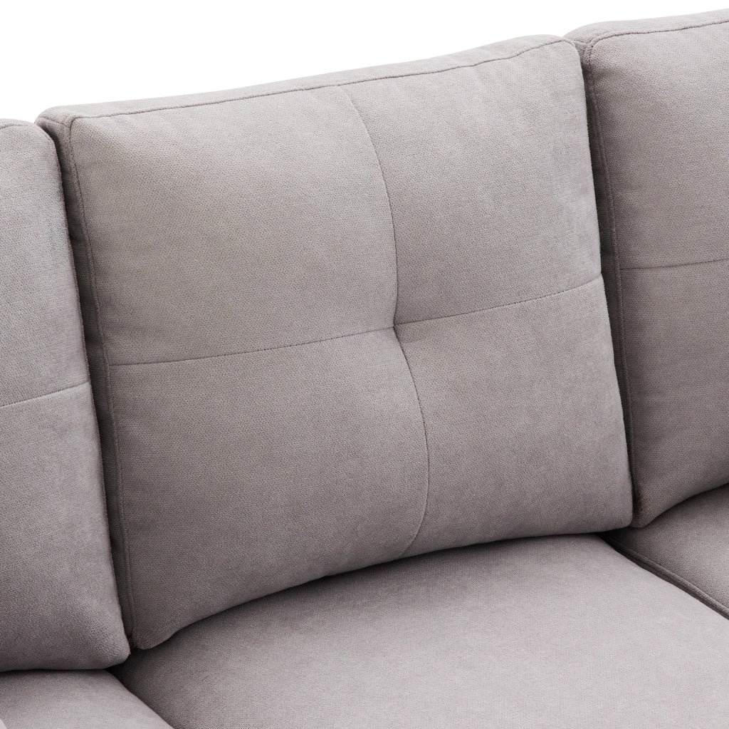 Divano con chaise longue 175x129x90 cm con contenitore e portabicchieri in cotone e lino grigio chiaro