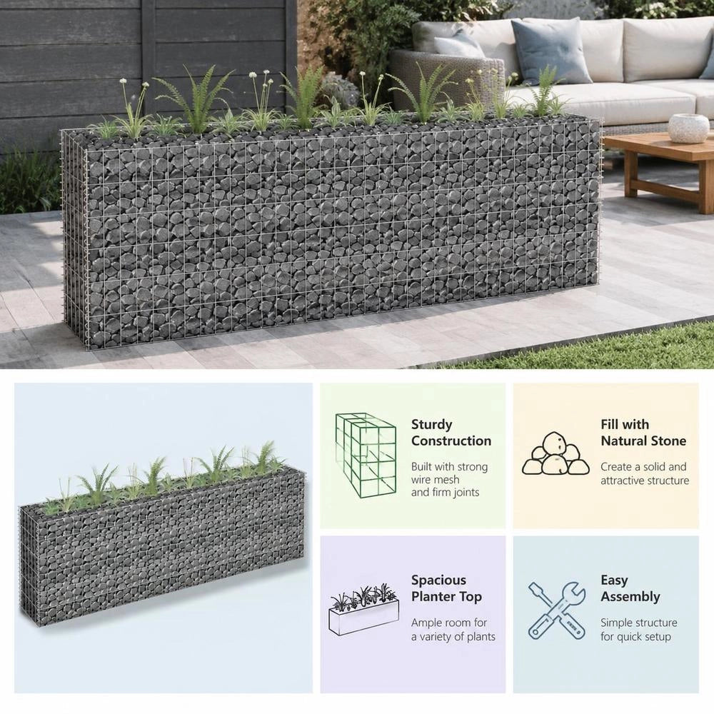 Gabion Raised Bed, Galvanized Steel, 180x30x60 Cm
