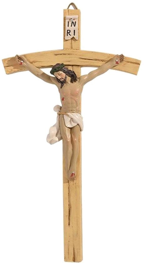 Decorazione da Parete con Croce Hand-pitturata - Statua di Gesù - Decorazione Religiosa da Parete - Impermeabile - Resina Sintetica - 22 cm - Crocifisso