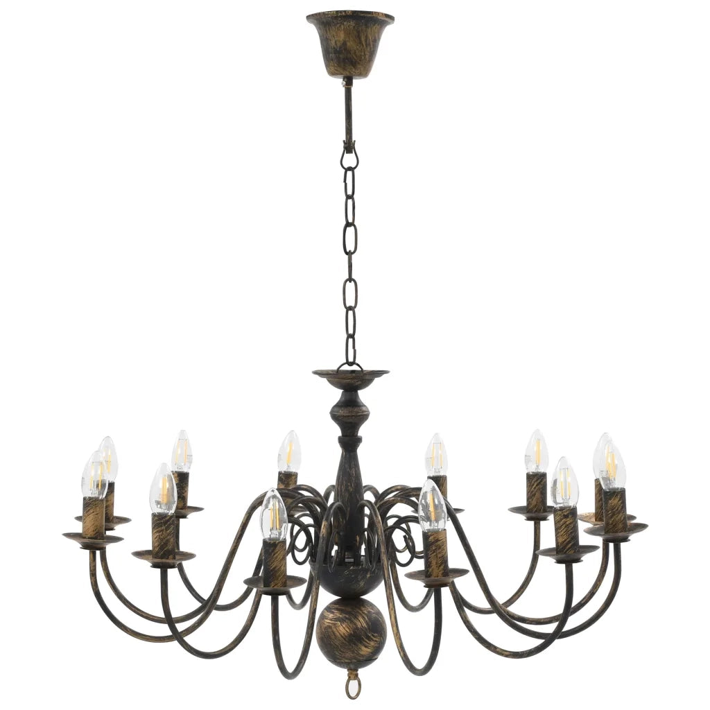 Elegante lampadario retrò per sala da pranzo 80 x 45 cm stile antico con 12 lampadine E14 metallo nero 02_0046427