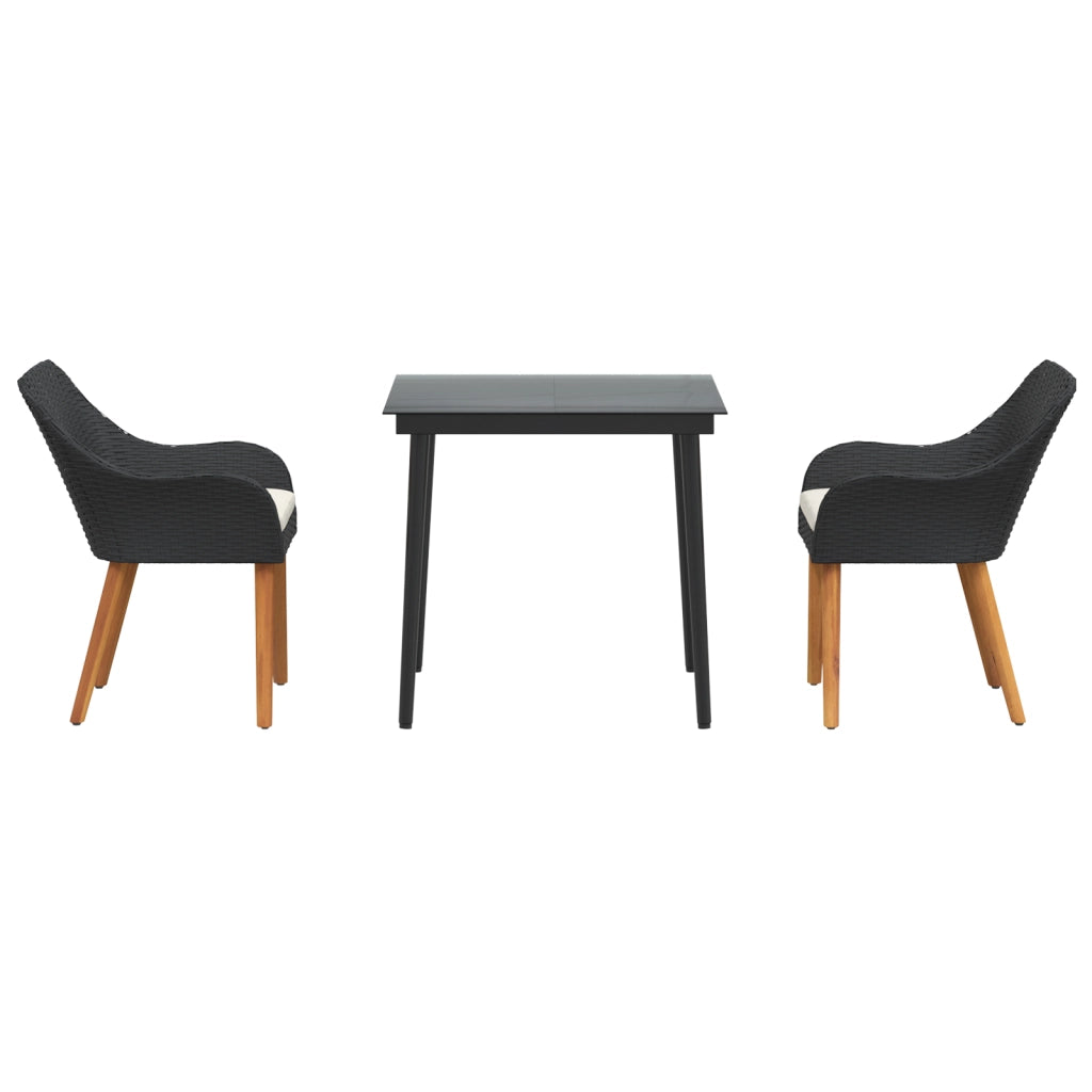 Set da pranzo da giardino in rattan nero a 3 pezzi