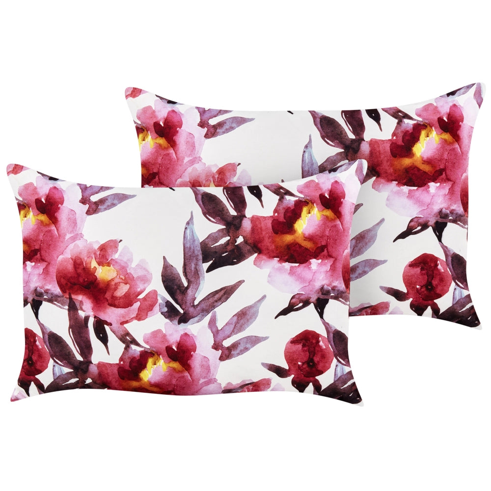 Set di 2 cuscini da giardino in poliestere bianco e rosa con motivo floreale 40 x 60 cm Rettangolare Moderno per esterni Resistente all'acqua