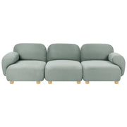 Divano componibile a 3 posti in tessuto due moduli angolari gambe in legno verde chiaro stile moderno