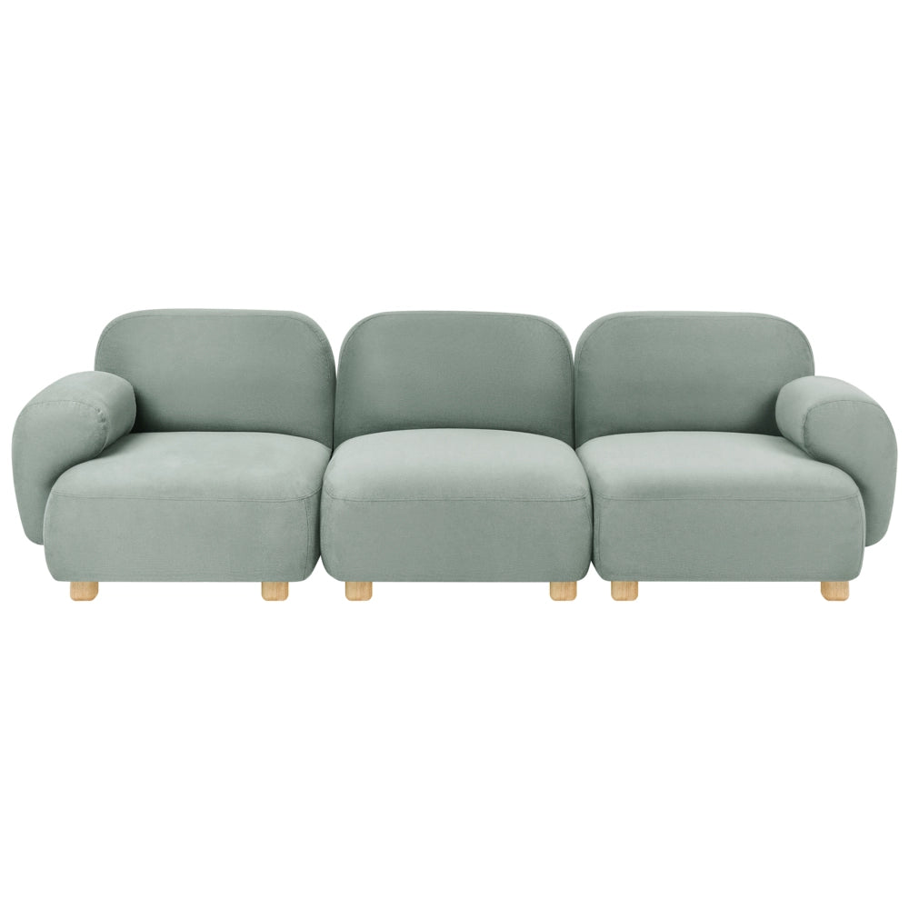 Divano componibile a 3 posti in tessuto due moduli angolari gambe in legno verde chiaro stile moderno