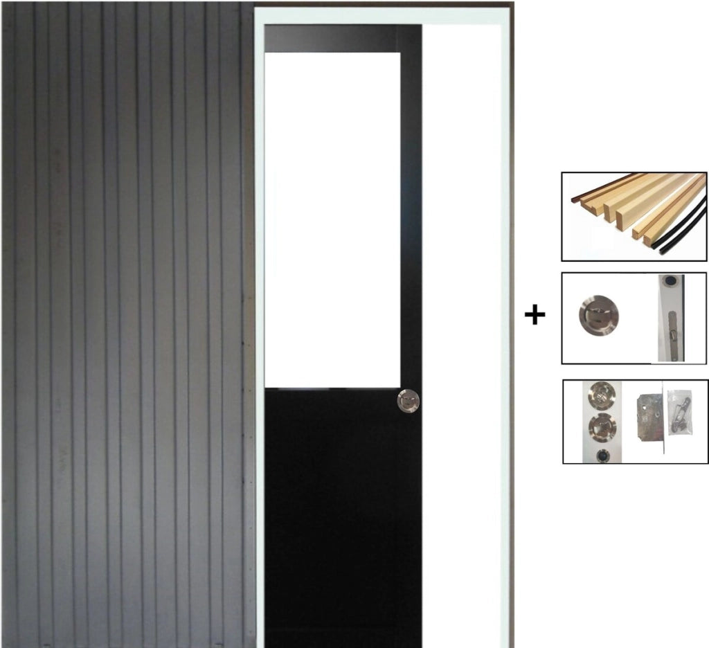 Porta Scorrevole Officina Nera H204 x L93 senza montante + Sistema Pocket e kit di finitura inclusi senza maniglia